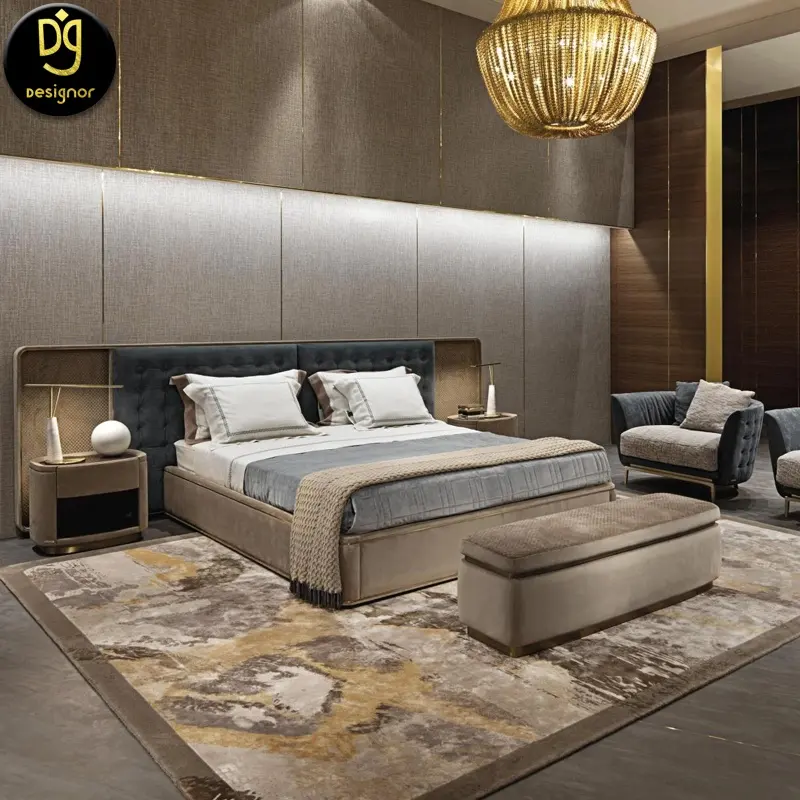 DG Home-cabecero grande de cuero tapizado estilo italiano, cama de lujo moderna, conjunto de muebles de dormitorio, cama moderna, tamaño King
