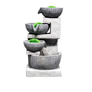 ファクトリーダイレクト<span class=keywords><strong>4</strong></span>層モダンLEDウォーターファウンテンブラックレジンポリレジン屋内/屋外装飾ガーデンパティオホームプラントスペース