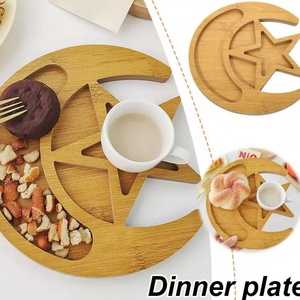 1 Piece Wooden <strong>Moon</strong> and Stars Dinner Plate Bamboo Tea Serving Tray Breakfast Set Tray for <strong>Display</strong> - Product Image 5