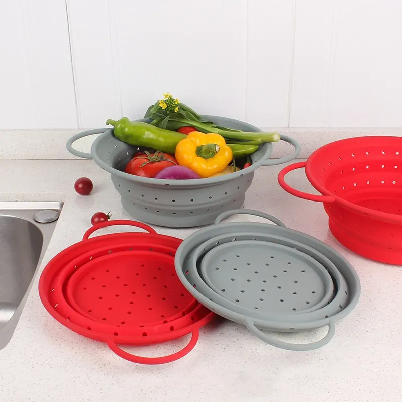 Utensilios de cocina, nueva cesta de drenaje telescópica Circular de silicona, cesta de lavado plegable de cocina resistente, cesta de frutas y verduras