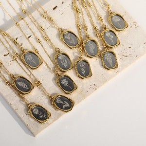 Go Party Vintage 18K Gold Plated Stainless Steel Jewelry 12 Month Birth Flower Pendant Necklaces Mirror Necklace for Women - Product Image 3