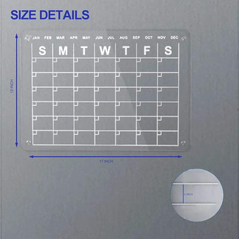 Hochwertiges durchsichtiges magnetisches Acryl-Tagesplaner-Kalender-Whiteboard trockend löschbares Acryl-Whiteboard für Kühlschrank