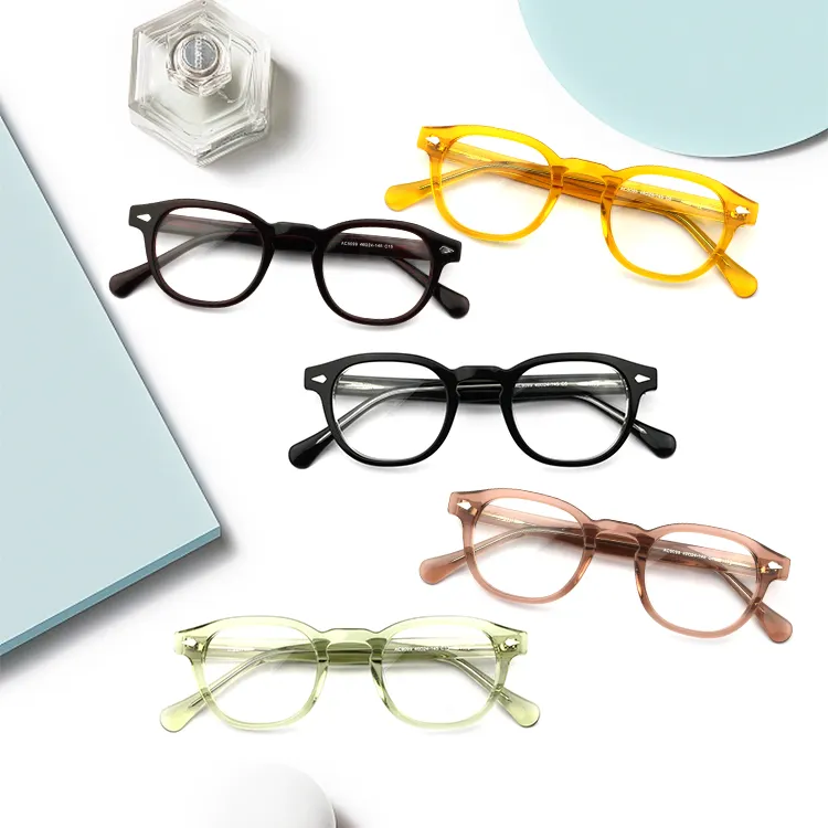 Gafas de lentes de PC Marco de plástico azul y rosa Gafas de acetato de celulosa de moda para mujeres