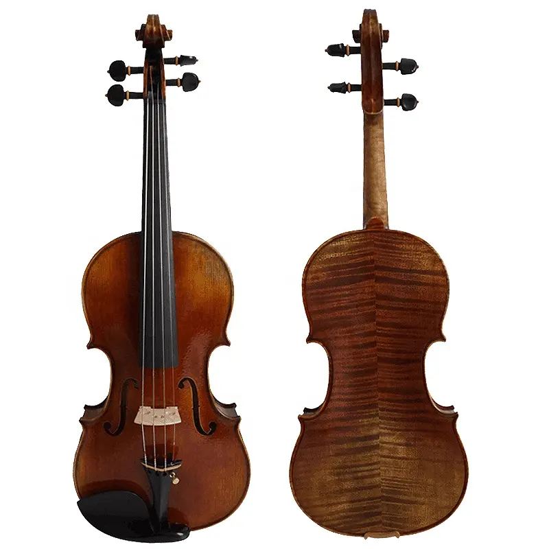 Hva08b antiguidade de pele marrom escuro e amarelo, chama agradável, feito à mão, alto nível 4/4 violino profissional