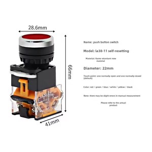 1 pezzo LA38-11BN ZS ON-OFF 2NO 1 no1nc momentaneo/blocco interruttore a pulsante 22mm 4 viti di piccole dimensioni pannello rotondo piatto ritaglio LA38-11T - Product Image 3