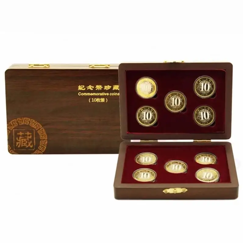 Caixa de madeira de armazenamento de moedas comemorativas, caixa de madeira de armazenamento de moedas pintadas sob encomenda