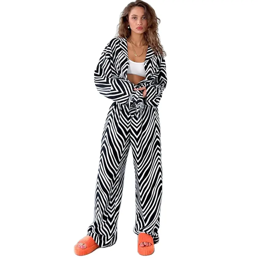Nuovi arrivi abbigliamento Casual da donna all'ingrosso 2 pezzi di alta moda con stampa zebra set da donna