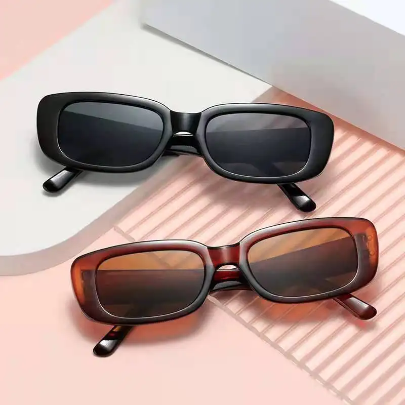 نظارات شمسية مستقيمة صغيرة للنساء نظارات شمسية مربعة الشكل بيضاوية من العلامة التجارية العتيقة للنساء نظارة شمسية مضادة للوهج UV400