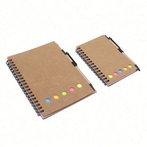 Personal isierte Spiral Eco Memo Haft notizen Flagge Kraft papier Notizbuch Mini Kleines Notizbuch Benutzer definierte Notiz blöcke mit Stift und Haft notiz