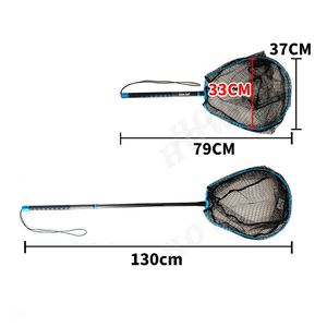 Rete di atterraggio telescopica in carbonio lunga 130cm 37*33cm con rivestimento in PVC rete da pesca realizzata a mano - Product Image 2