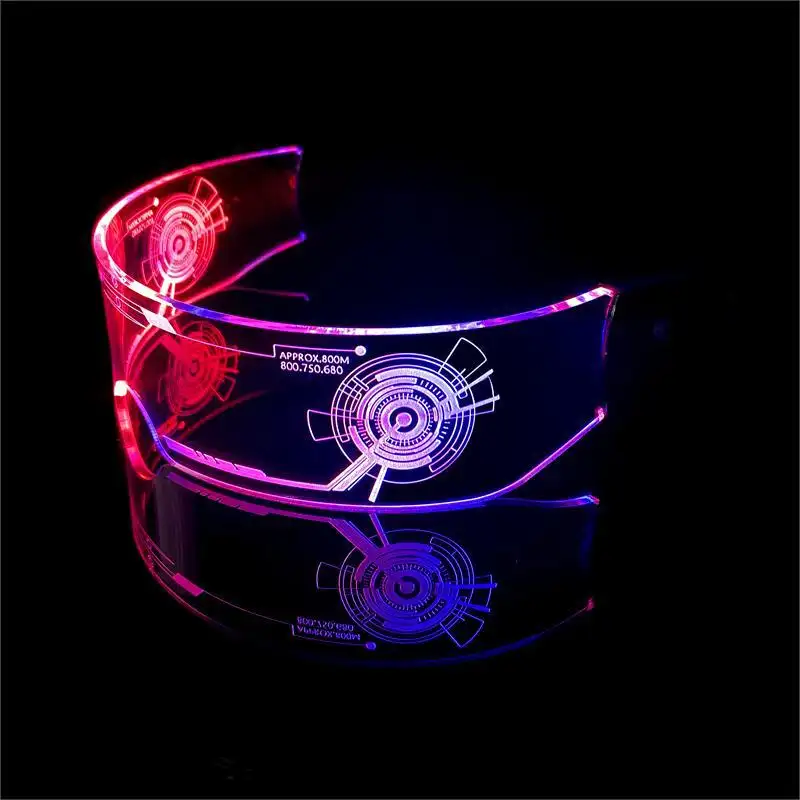 Kacamata LED berpendar Cyberpunk LED, kacamata masa depan modis berlampu pelangi menyala dalam gelap untuk pesta dansa
