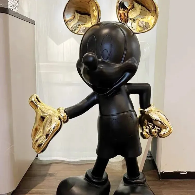 Vente en gros de sculpture moderne en fibre de verre dessin animé Mickey Mouse pour décoration intérieure