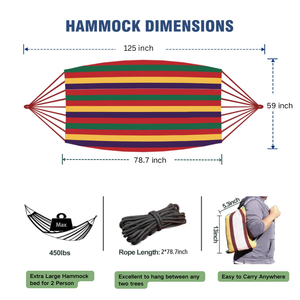 शिविर और इनडोर उपयोग के लिए डबल हैममॉक-स्टैंड चेयर और फांसी के सामान के साथ टिकाऊ कपास - Product Image 2