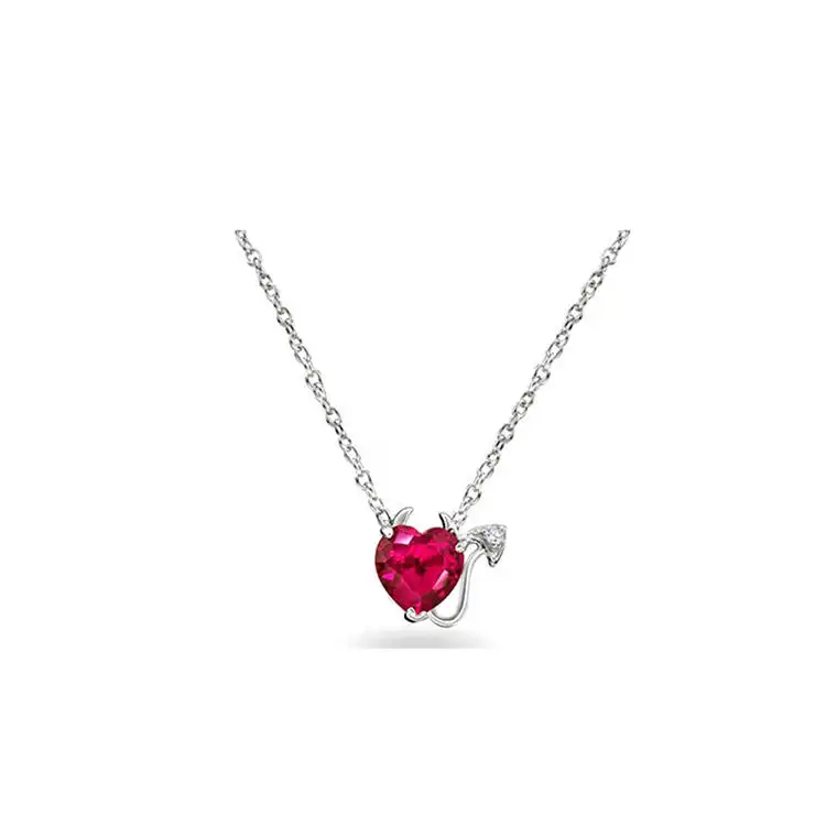 Keiyue 925 plata esterlina tallado en bruto piedra preciosa natural rojo en forma de corazón colgante collar joyería