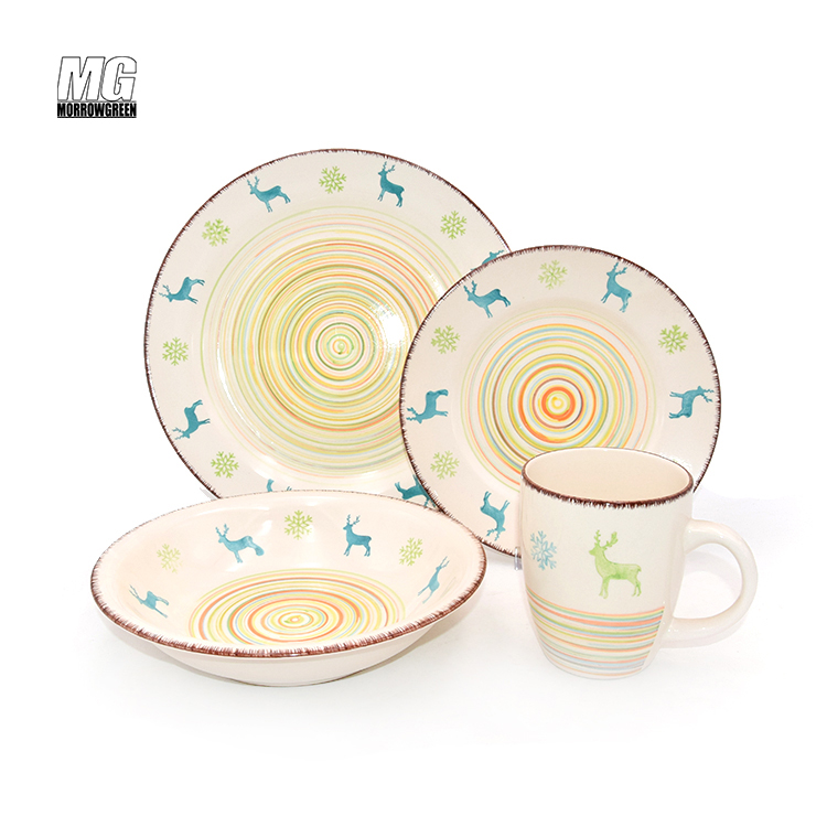 Wholesale tableware stamp custom logo pattern ceramic dinnerware porcelain dinner set with deer pattern