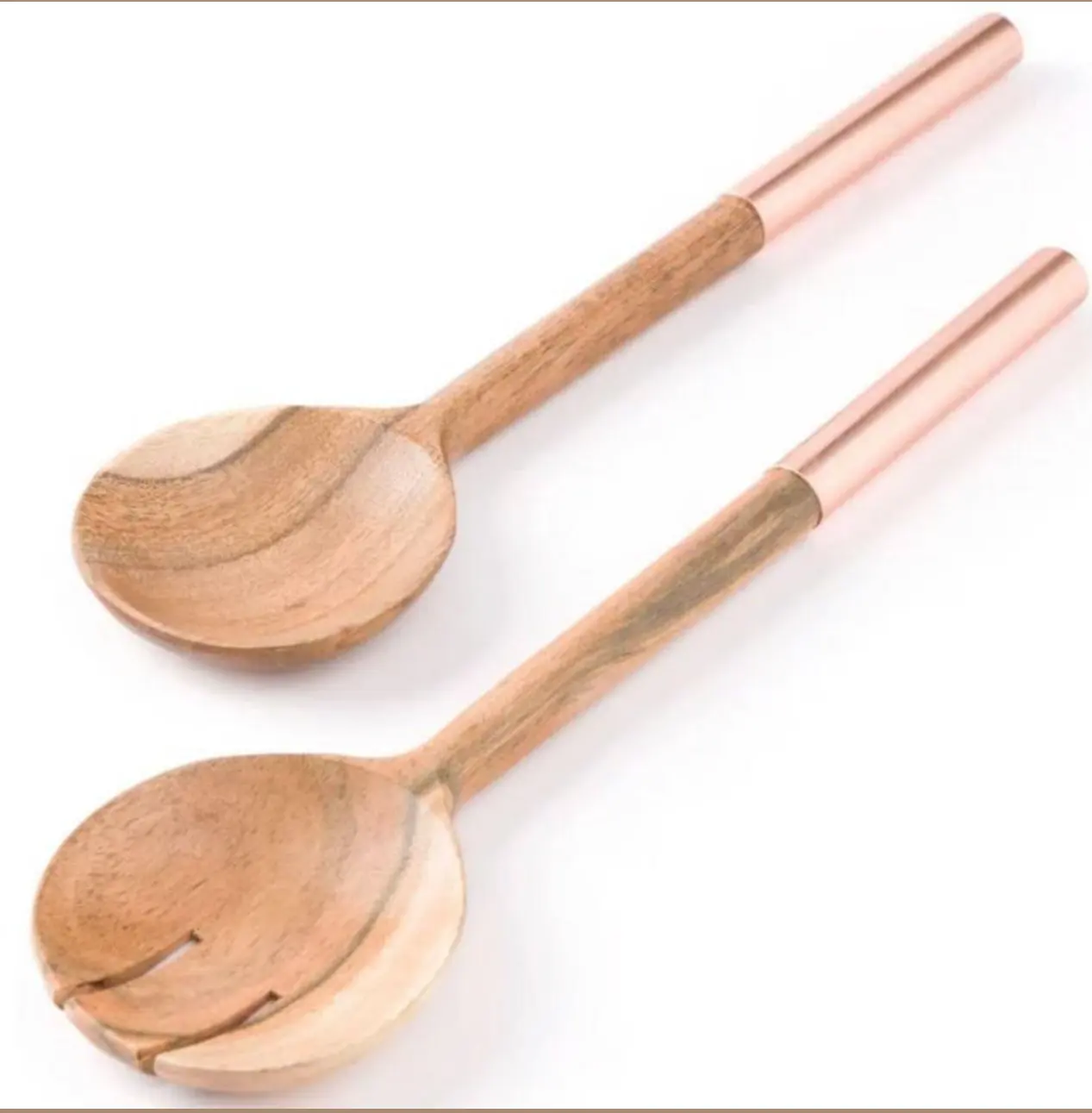Gran oferta, mango de madera y Metal, utensilios de cocina de madera de Acacia Natural personalizados, cuchara y tenedor, juego de servidores de ensalada