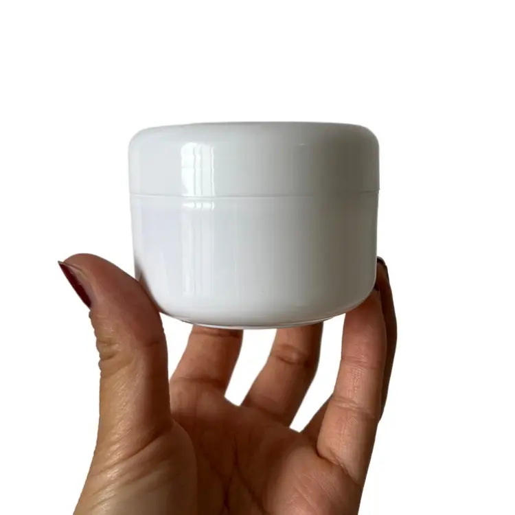 Tarro de plástico vacío de doble pared con logotipo personalizado, tarro de crema corporal de PP blanco para cosméticos