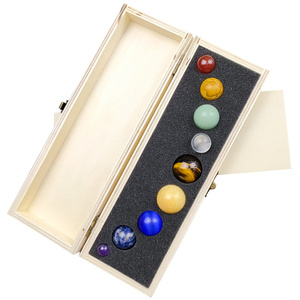 Sekiz gezegenler güneş sistemi doğal taş dış uzay gezegenler karışık doğal kristal küre topu ahşap kutu ile çocuk için hediye - Product Image 1