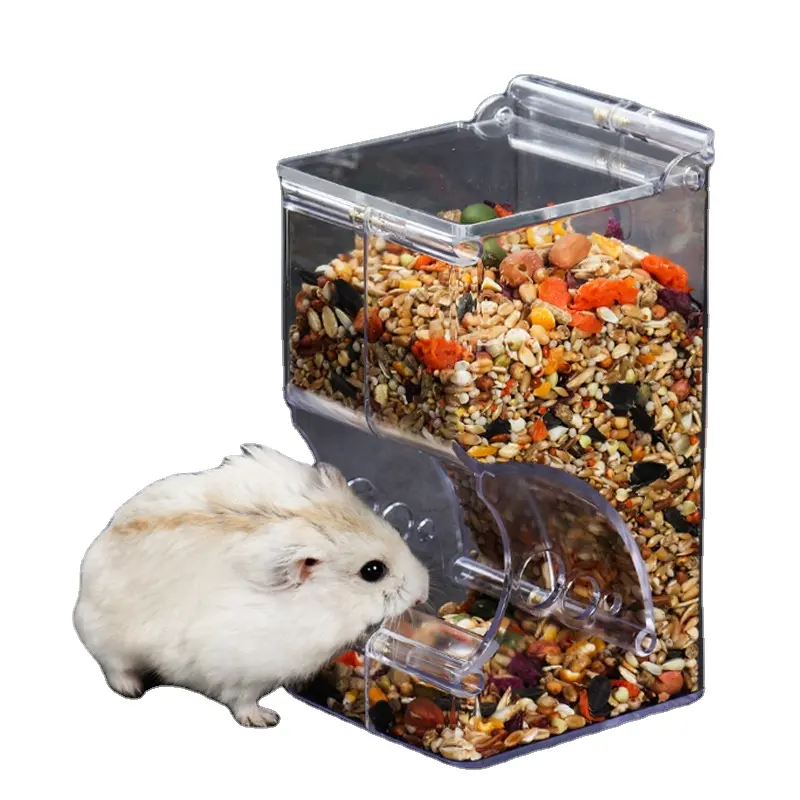 Distributeur de nourriture pour lapin Mangeoire en plastique pour animaux de compagnie Conteneurs de bol Mangeoire automatique transparente pour hamster