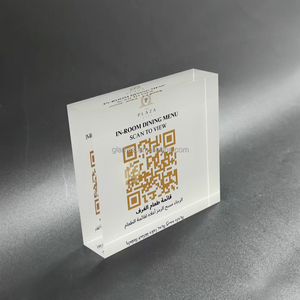 Formato personalizzato Logo quadrato chiaro codice QR stand trasparente acrilico blocco codice a barre