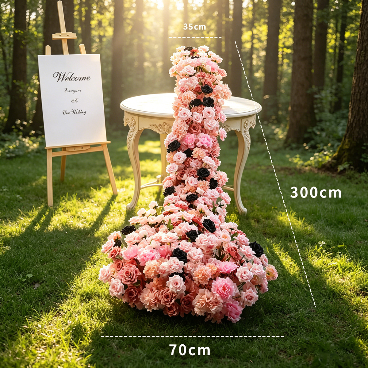 3m pink black hydrangea peony waterfall, no shelf, sucker