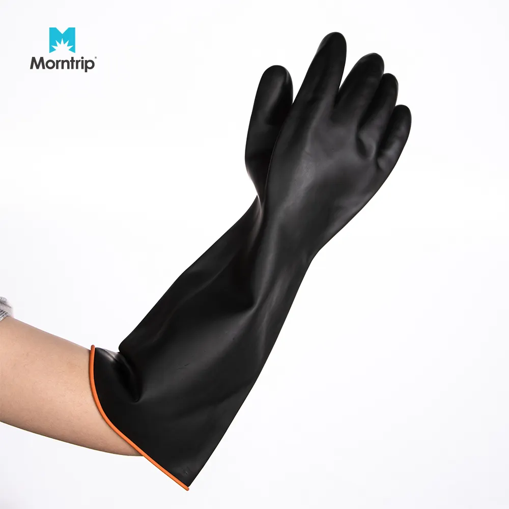 En388 Anti Slip Zwarte Gladde Handpalm En Vingers Zware Rubberen Handschoen Voor Zeevruchten Rivierkreeft Vissen Beschermende Latex Handschoenen