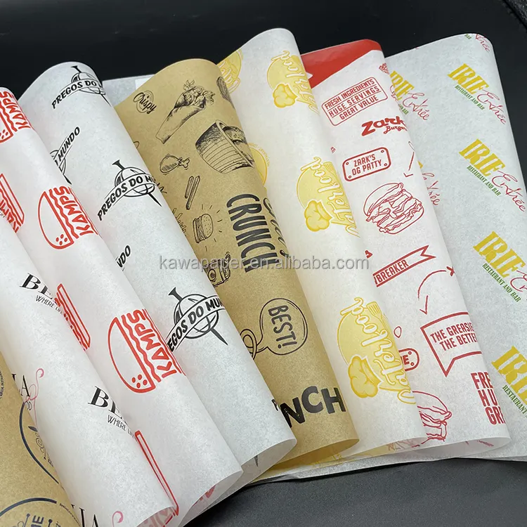 음식 포장을 감싸는 샌드위치 햄버거를 위한 주문 왁스 종이 기름이 안 배는 종이 과자 포장