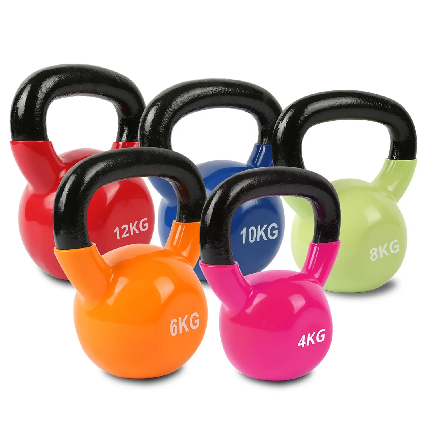 Vente en gros Fitness 16/20/24 kg Kettlebell ergonomique en fonte à revêtement en poudre avec logo personnalisé de couleur noire unique