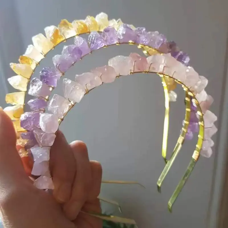 Accessoires bandeau mode diadème en cristal spirituel bandeau couronne en pierre naturelle pour les filles vente en gros