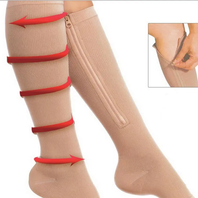 جورب نسائي لتشكيل الساق, جورب نسائي بتصميم ممرض طبي ، جورب واقي مضغوط مزود بسحاب