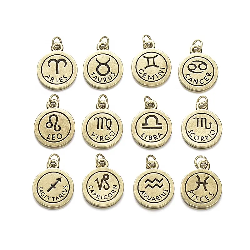 Cliobeads Gold color plated 12Constellations sign Antique Celestial Jewelry designer charms Zodiac pendant for necklace making