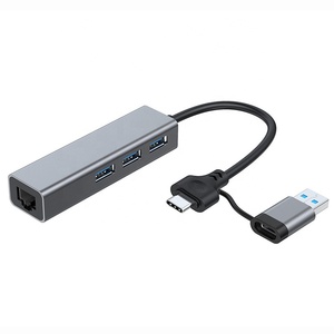 Fabrika toptan 2 in 1 USB3.0/USB C USB3.0 + Ethernet adaptörü RJ45 USB C/tip-c Gigabit ağ kartı USB Hub - Product Image 4