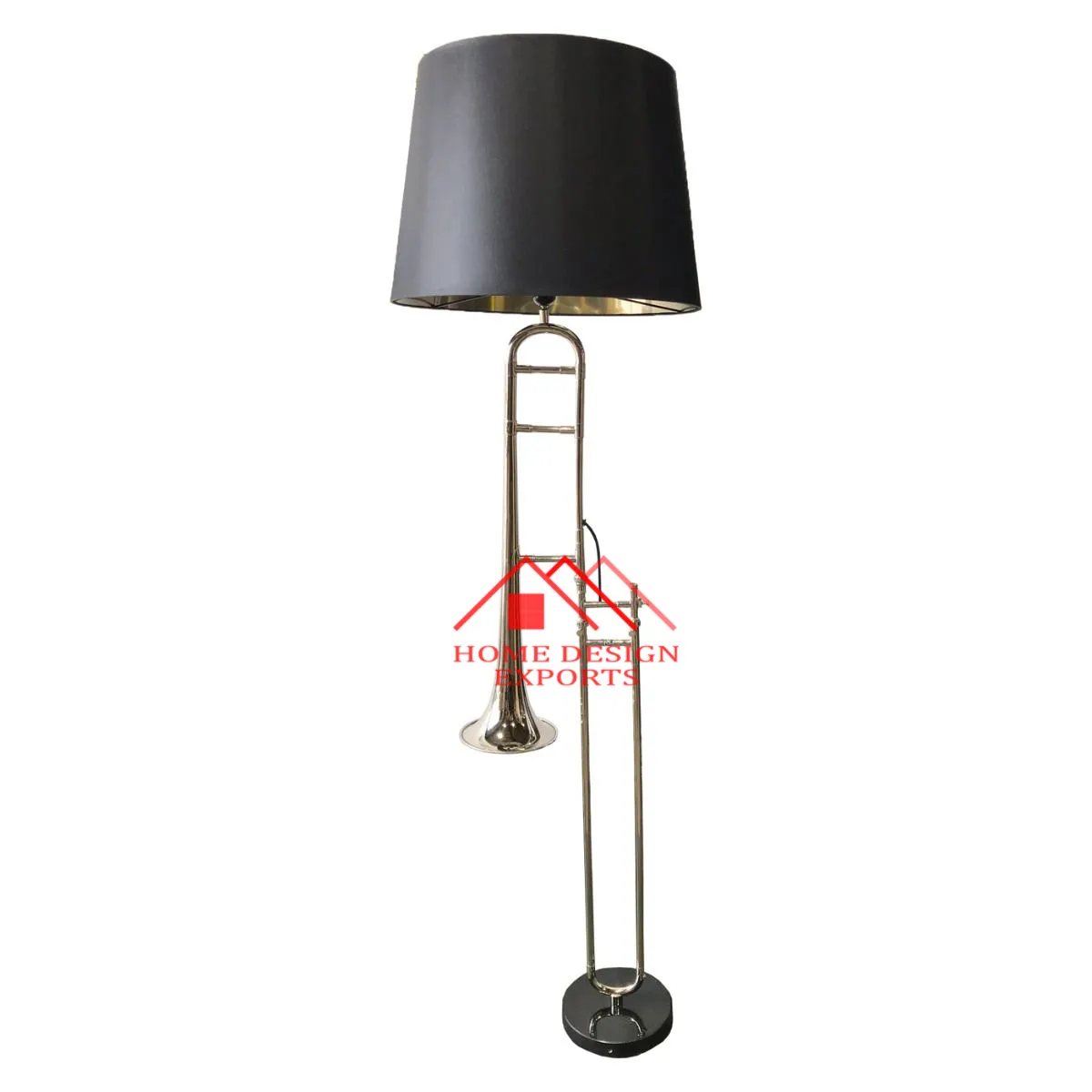 Lampada da terra in ottone Rosolino Trombone con paralume nero per decorazioni per interni ed esterni lampada da terra in ottone a basso prezzo all'ingrosso