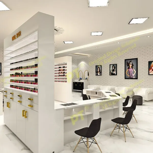 Kiosque professionnel moderne pour manucure, barres à ongles, personnel idéal pour un salon de manucure