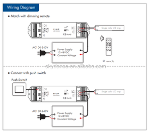 Skydance V1-L/P 1CH * 15A singolo colore dimmer 1 canale LED Controller 4 PWM frequenza RF2.4g telecomando wireless push dim - Product Image 6