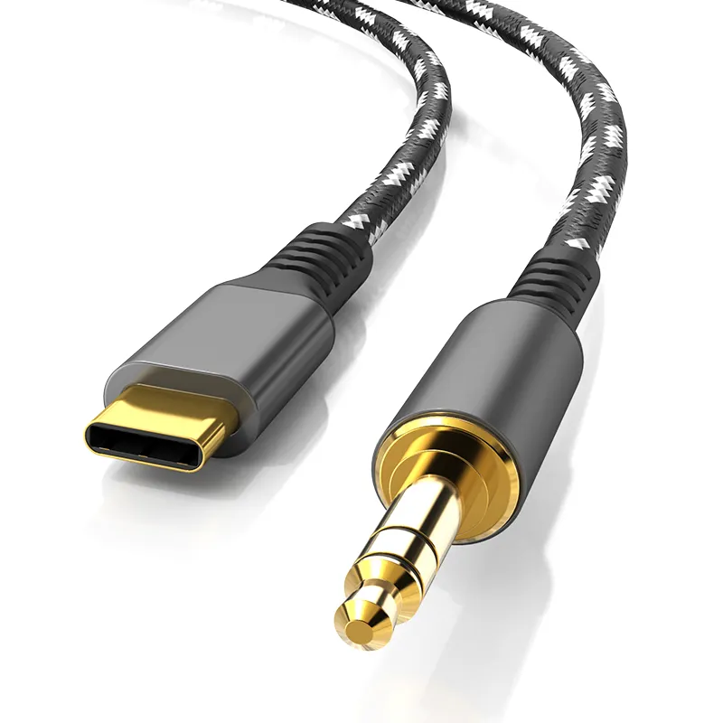 وصلة USB من النوع C إلى كابل سماعات الأذن, وصلة USB من النوع C إلى كابل سماعات الأذن من النحاس النقي من النايلون المضفر مع دعم التخصيص لعام 3.5 و 3.5 من مادة النايلون المضفر من نوع C إلى AUX على شكل سماعات الرأس من نوع من النحاس الخالص لعام
