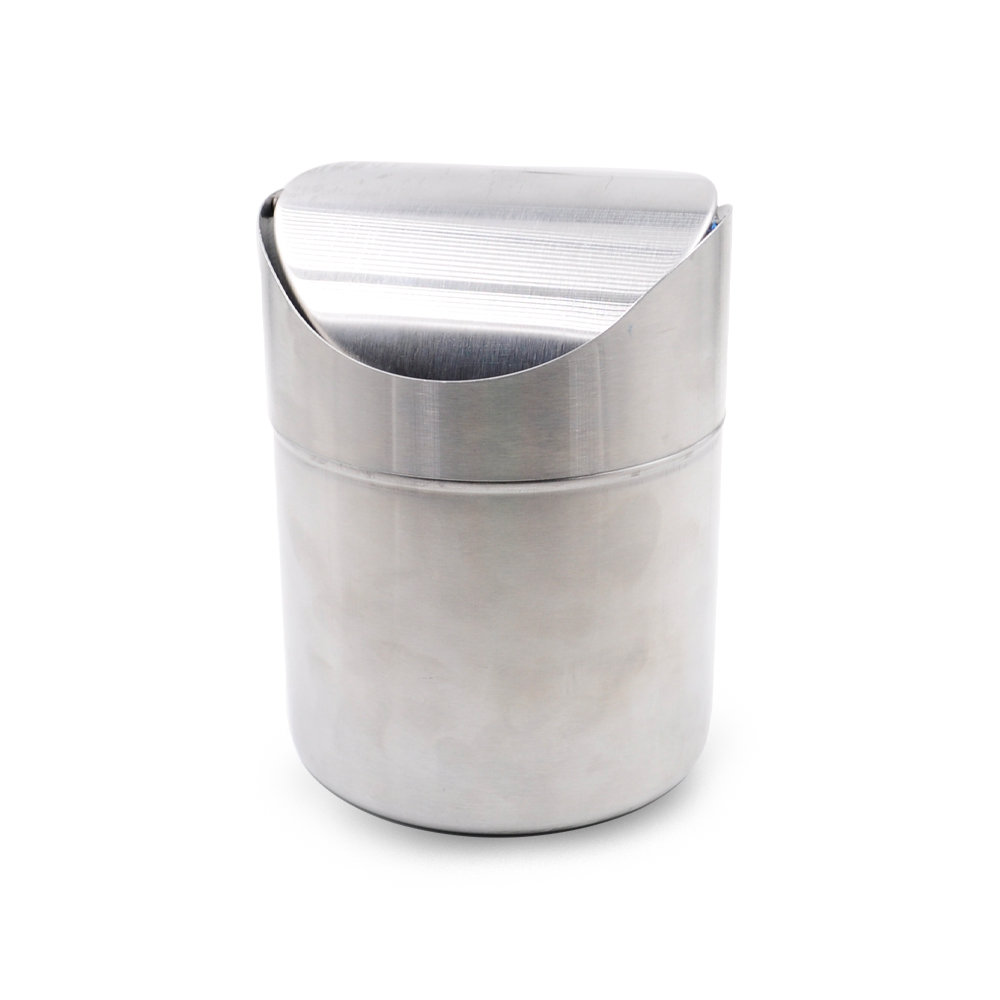 Compact Design Pure Stainless Steel Table Dust Bin Trash Can For Car Swing Top Dustbin