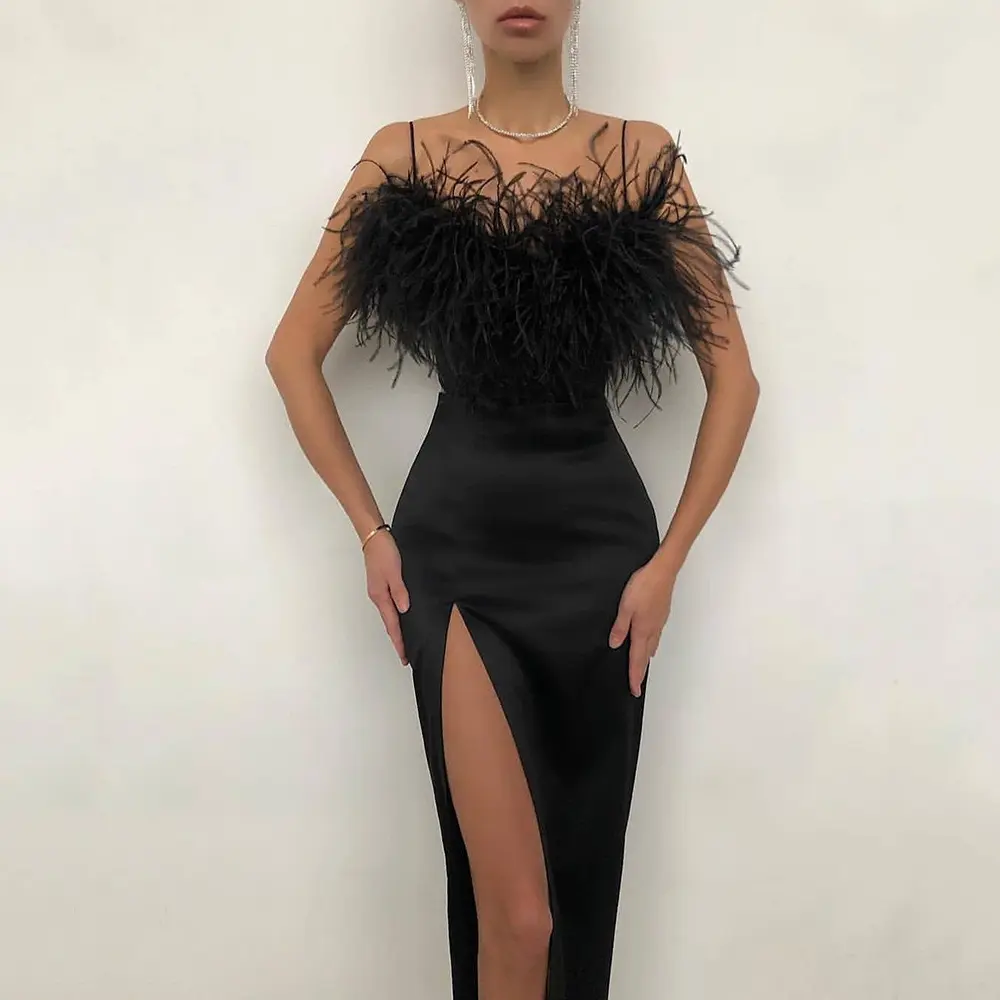 Night Club Prom Formal Gowns Off Shoulder Feather Bandag Party Dress elegant long party dresses evening dresses for women