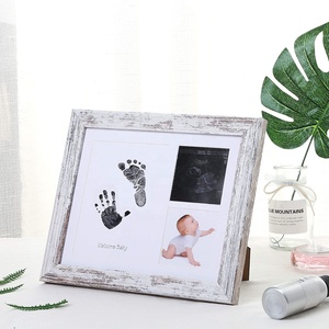8X10 Mdf sıkıntılı beyaz bebek el baskı ve ayak izi fotoğraf çerçevesi için bebek duş hediye - Product Image 2