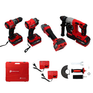 Red Cordless Tool Set 10 In1 Brushless Hammer Drill <strong>Impact</strong> Wrench Angle <strong>Grinder</strong> 4machines 4 Batteries 2 Charger