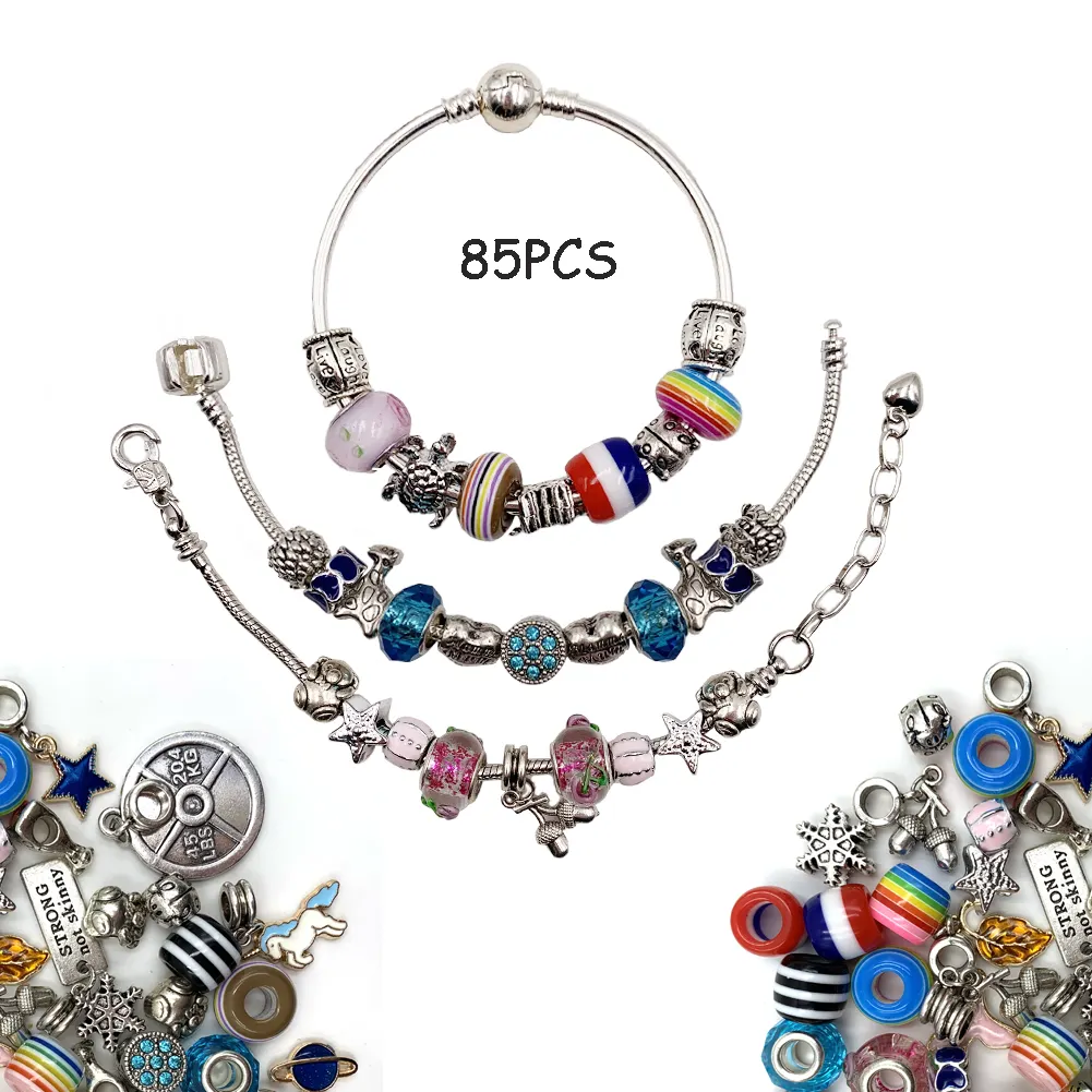 85pcs Charm Bracelet Making Kit Snake Chain Jewelry Making Kit,DIY Crafts Toys for 10 Year Old Girls