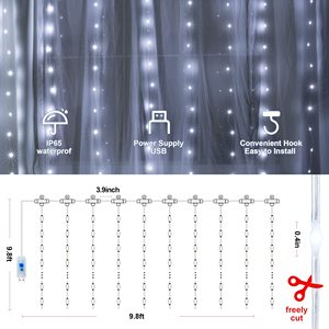 Led Curtain <strong>Light</strong> Usb Silver Wire <strong>String</strong> <strong>Lights</strong> 3x3M 8 Modes <strong>Timer</strong> <strong>Remote</strong> Waterproof Fairy Hanging <strong>Lights</strong> for Diwali Gift - Product Image 4