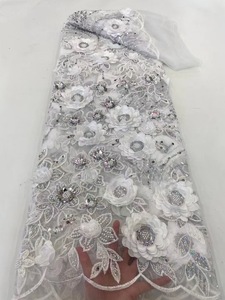 גבוהה סוף חתונת טול צהוב 3d חמניות תחרה עם חרוזים רקמת בגד בד לחתונה בד