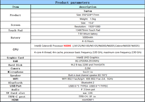 New Factory Offer 15.6&quot; IPS Screen CPU In-tel N5095 2.0GHz 4core 8G RAM 512G SSD Laptop Light Thin Notebook <strong>Computer</strong> - Product Image 6