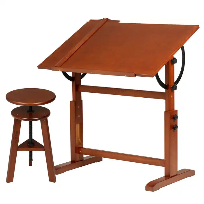 Mesa de trabajo con taburete de altura ajustable de color nogal de madera maciza de pino MEEDEN