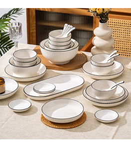 Nhà Máy Bán Buôn Tùy Chỉnh Bắc Âu Đơn Giản Màu Đen Rim Handmade Kết Hợp Độc Đáo Trắng Gốm Sứ Bộ Đồ Ăn Cho Nhà Hàng - Product Image 3