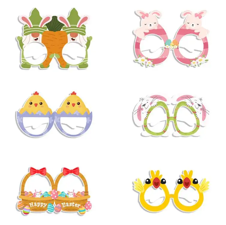 Gafas de Pascua para niños, accesorios para disfraces de fiesta, Orejas de conejo de papel, pollito, huevos de Pascua, gafas, accesorios para fotomatón, decoración