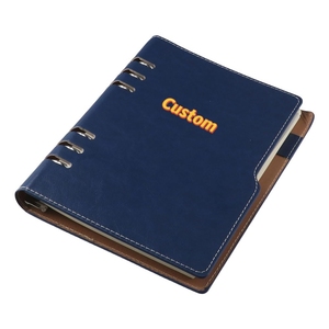 Imitation Leder glattes Finish dunkelblau benutzer definierte geprägt Planer Notizbuch College regierte legale Lose blatt Ring Bindung Notizbuch - Product Image 1