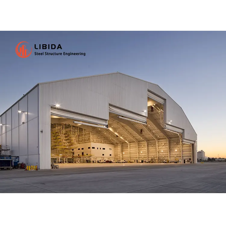 LIBIDA Long span Taller económico Almacén Edificios Diseño Fácil construcción Estructura de acero prefabricada Hangar de avión