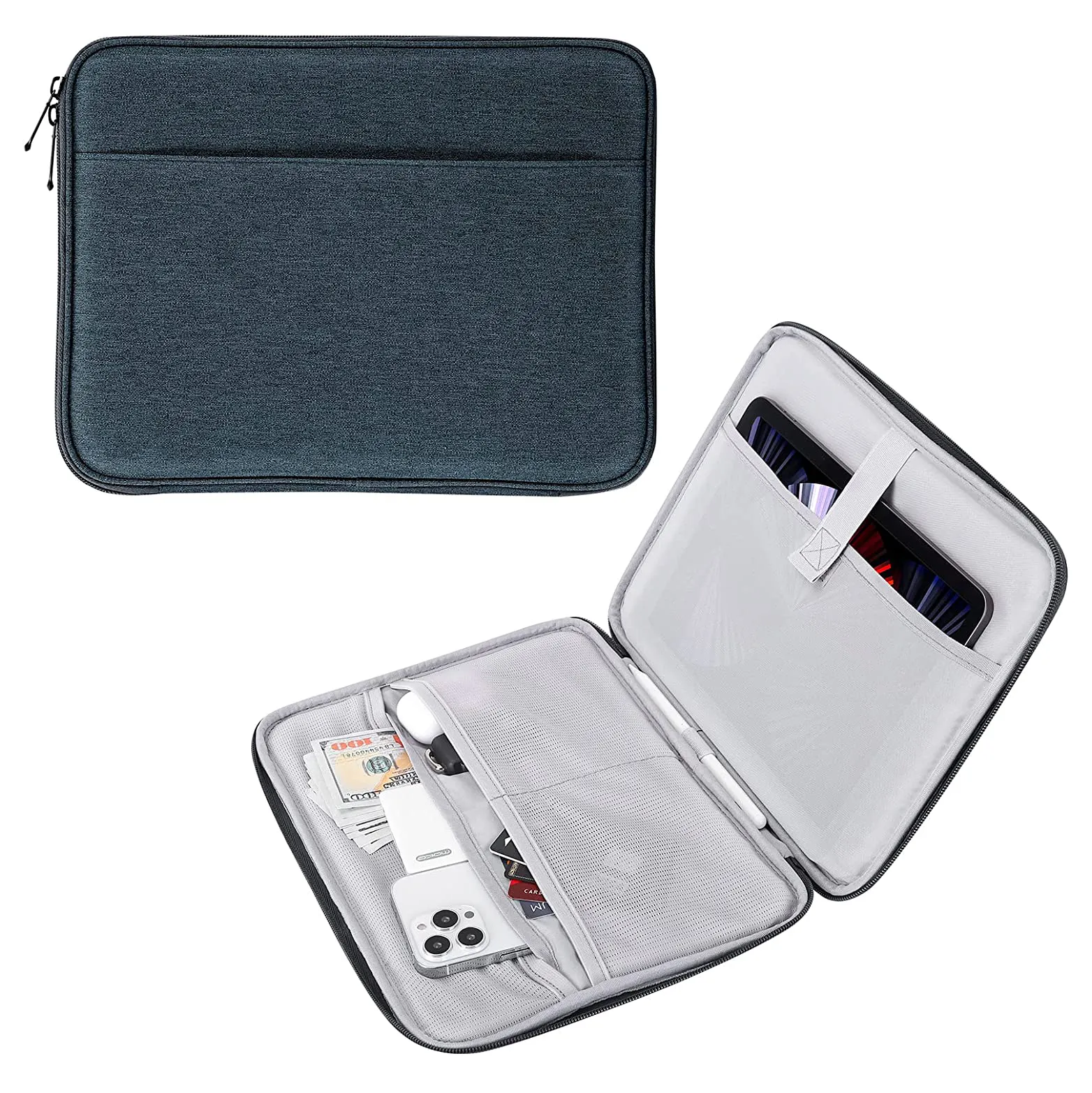 MoKo tas bawa Tablet portabel Universal, tas pembawa poliester tahan air lapisan flanel lembut saku samping penutup Loop kait
